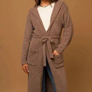 Gilli- Hooded Front Pocket Long Belted Cardigan